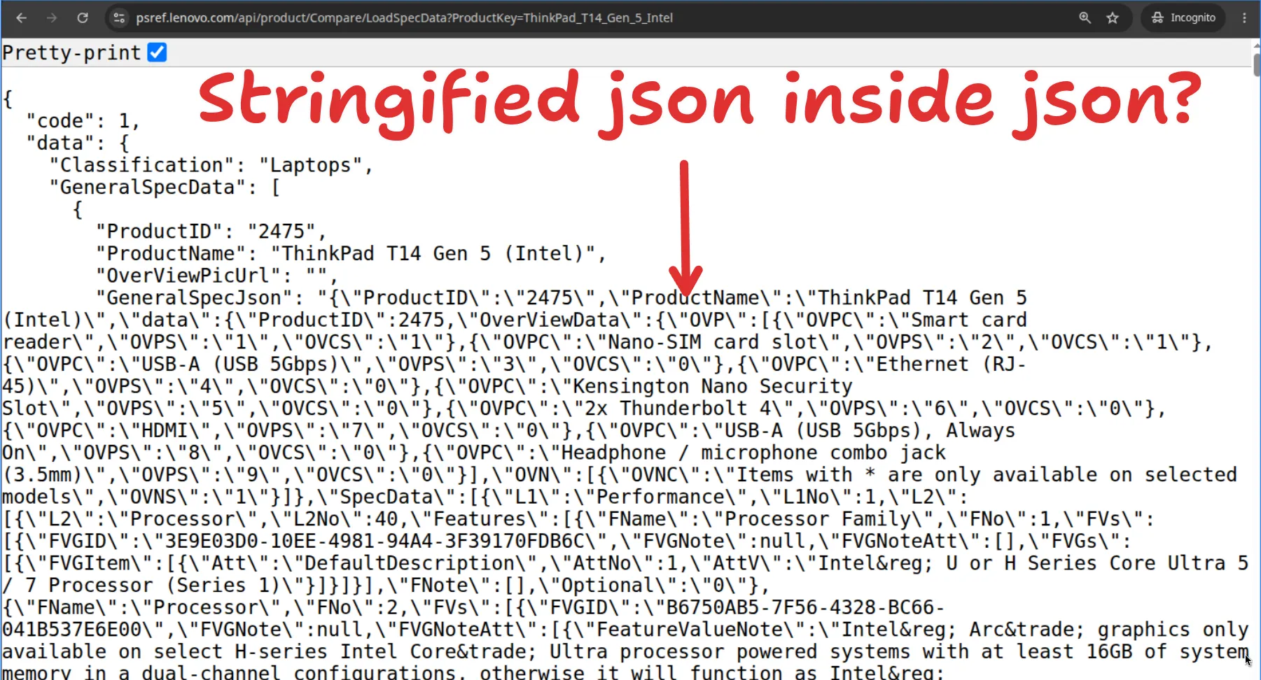 PSREF stringified JSON