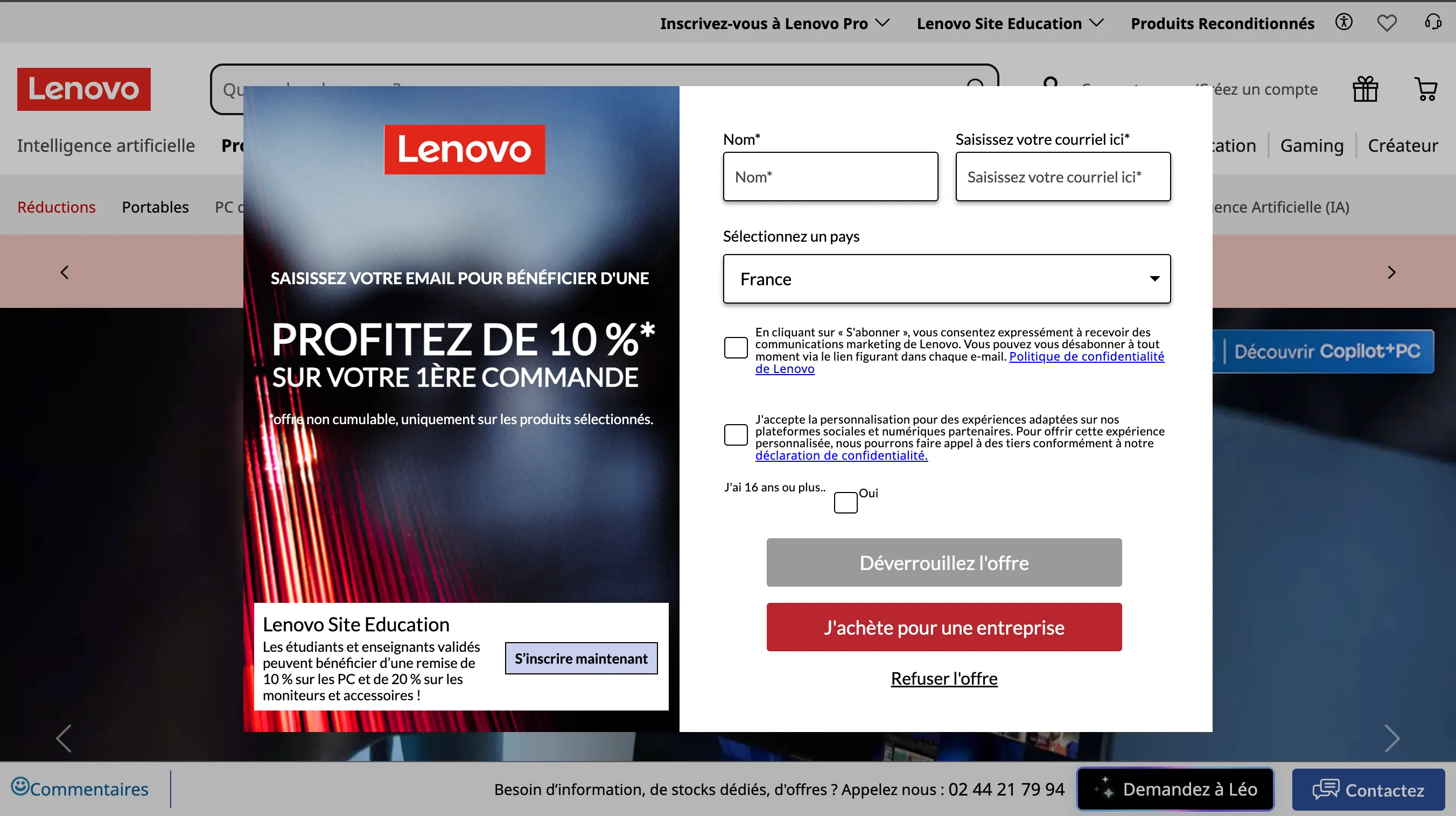 Lenovo website popup